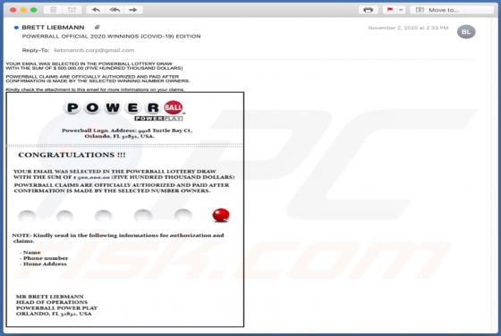 POWERBALL OFFICIAL 2020 WINNINGS Email Scam