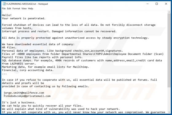 LAZPARKING Ransomware