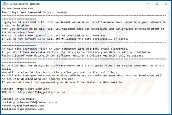 INFECTION Ransomware