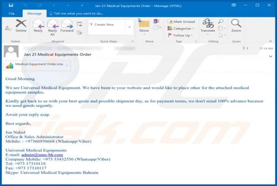 Universal Medical Equipment Email Virus