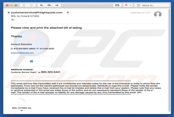 Bill Of Lading Email Virus