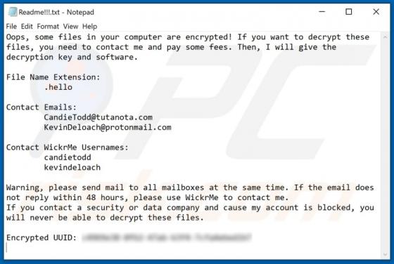 Hello (WickrMe) Ransomware
