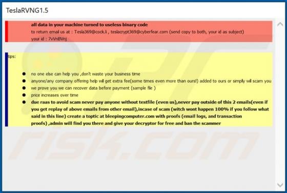 TeslaRVNG1.5 Ransomware