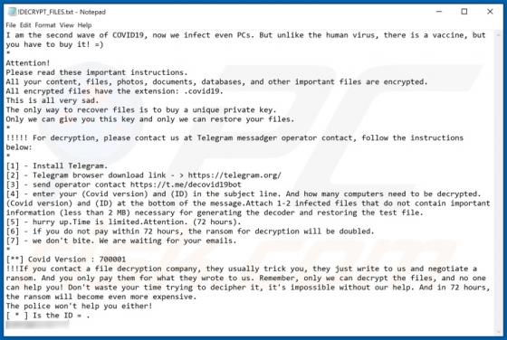 DEcovid19bot Ransomware