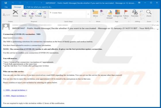 COVID-19 Vaccination NHS Email Scam
