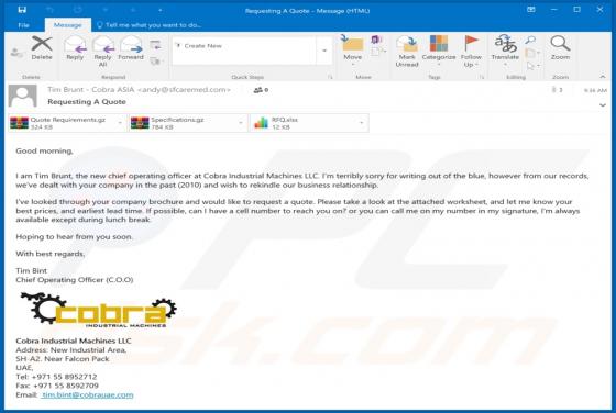 Cobra Industrial Machines Email Virus