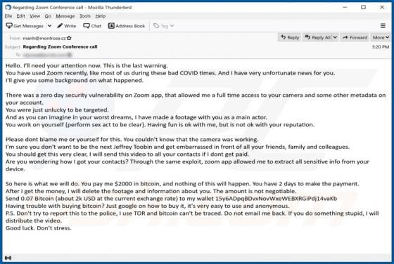 Zero Day Security Vulnerability On Zoom App Email Scam