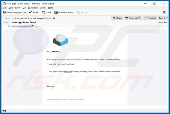 New Sign-In On Email Scam