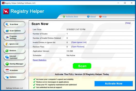 Registry Helper Unwanted Application