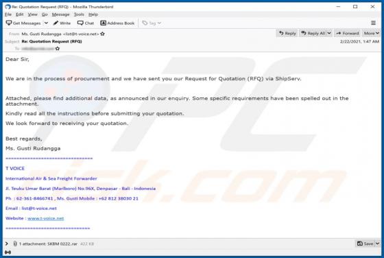 International Air & Sea Freight Forwarder Email Virus