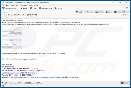 C.N. FREIGHT & SHIPPING Email Virus