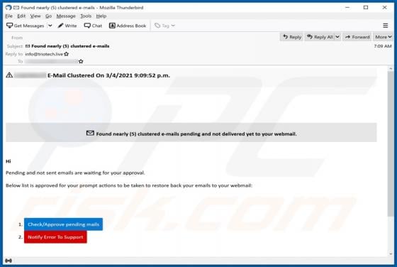 Clustered E-mails Pending Email Scam