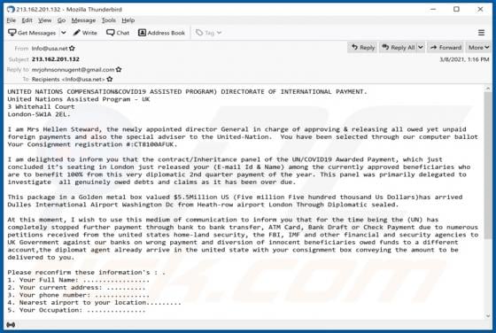 UNITED NATIONS COMPENSATION (COVID19 ASSISTED PROGRAM) Email Scam