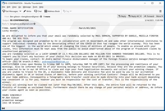 LUCKY WINNER OF 1.5 MILLION DOLLARS Email Scam