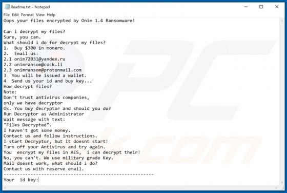 Onim Ransomware