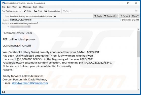 Facebook Lottery Email Scam
