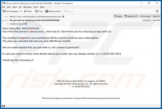 Your Free Trial Period is Almost Over Email Scam