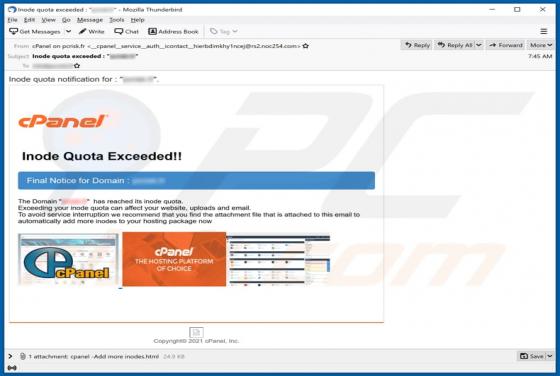 Inode Quota Exceeded Email Scam