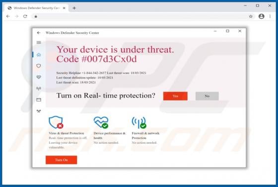Code #007d3Cx0d POP-UP Scam