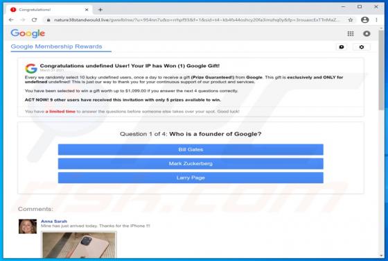 Google Membership Rewards POP-UP Scam