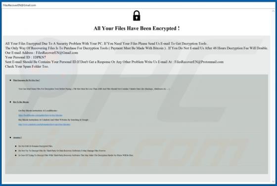FilesRecoverEN Ransomware