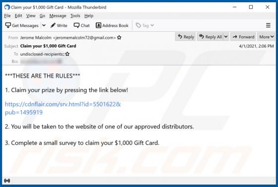 $1,000 Gift Card Email Scam