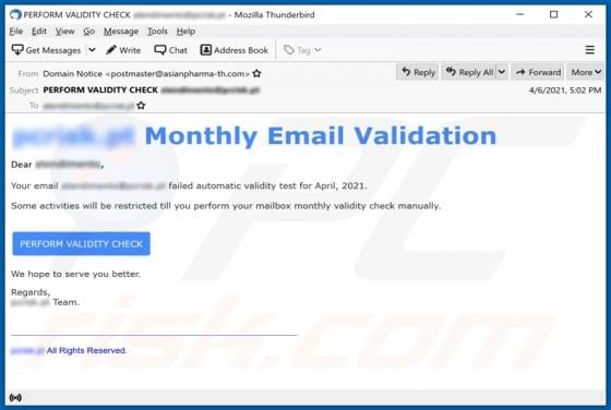 Monthly Email Validation Email Scam