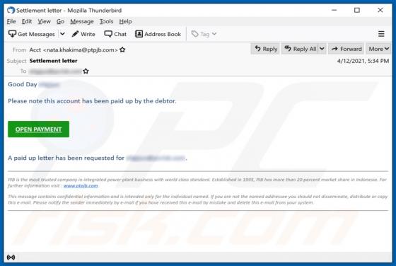 Debt Settlement Email Scam