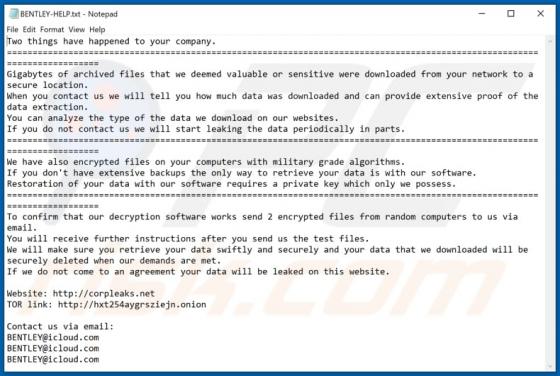 BENTLEY Ransomware