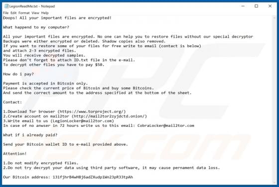 LegionLocker 3.0 Ransomware