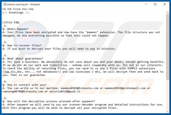 Mammon (Makop) Ransomware