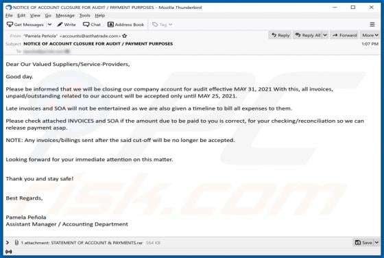 NOTICE OF ACCOUNT CLOSURE FOR AUDIT Email Virus