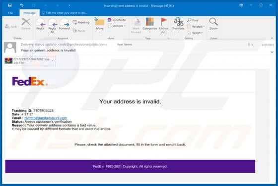 Your Address Is Invalid Email Virus