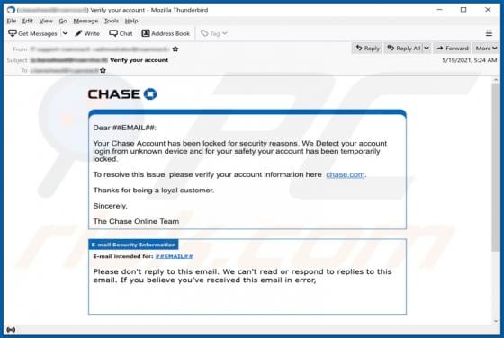 Chase Account Has Been Locked Email Scam