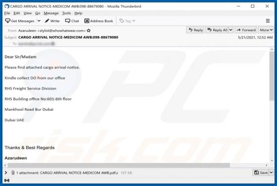 CARGO ARRIVAL NOTICE Email Virus