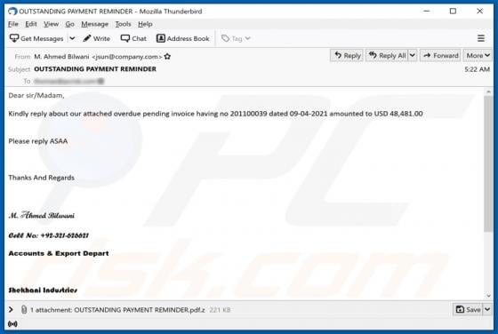 Accounts & Export Depart Email Virus