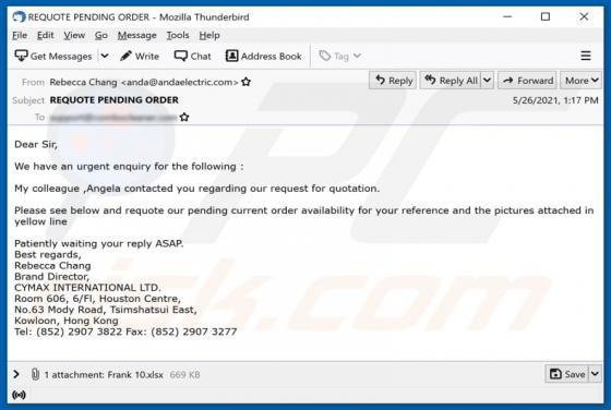 Pending Order Email Virus