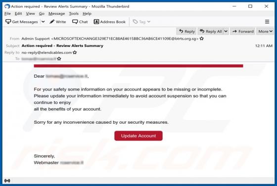 Account Missing Or Incomplete Email Scam