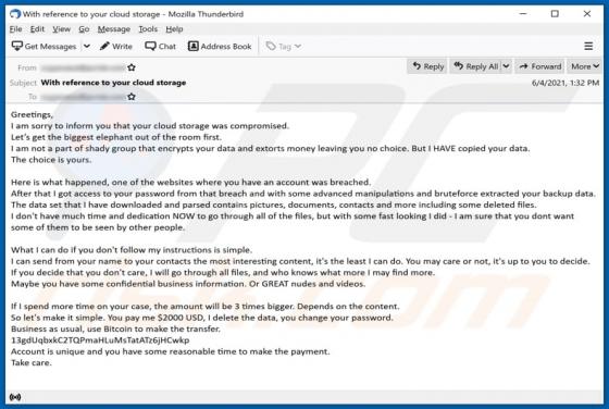 Your Cloud Storage Was Compromised Email Scam