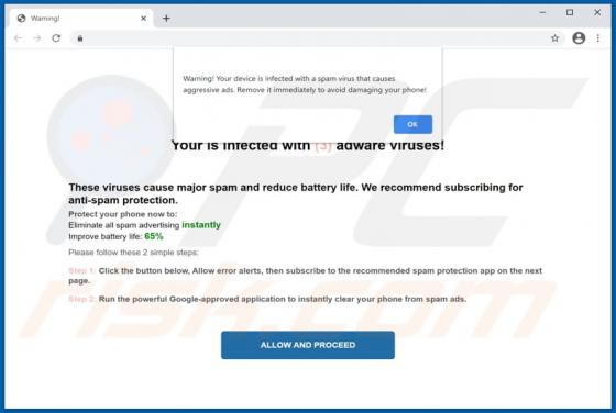 Your Device Is Infected With A Spam Virus POP-UP Scam