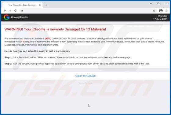 Your Chrome Is Severely Damaged By 13 Malware! POP-UP Scam