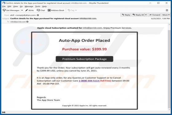 Apple Cloud Subscription Email Scam