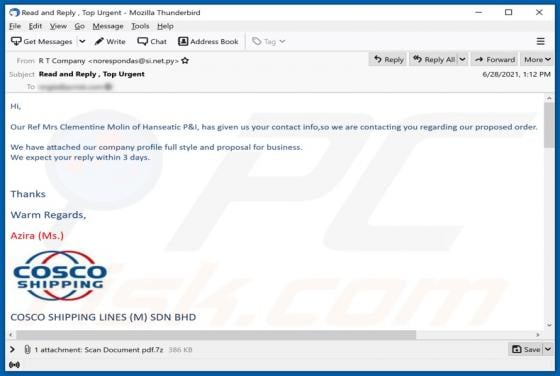 COSCO Shipping Email Virus