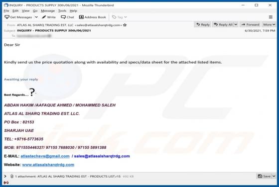 ATLAS AL SHARQ TRADING Email Virus