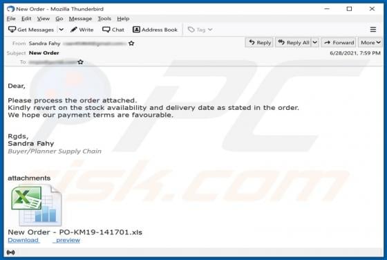 Process The Order Attached Email Scam