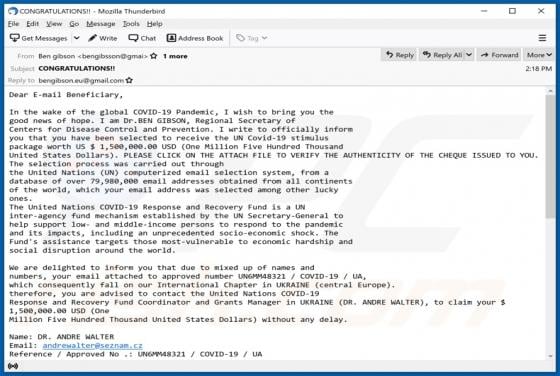 UN Covid-19 Stimulus Package Email Scam