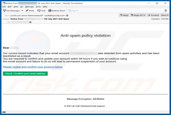 Anti-Spam Policy Violation Email Scam