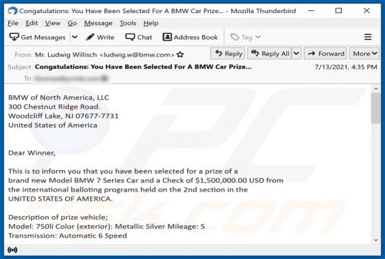 The BMW Lottery Email Scam