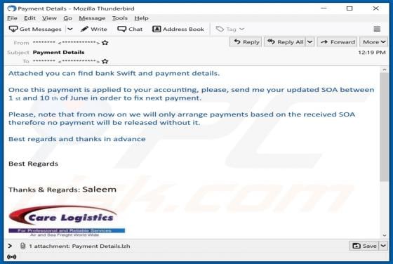 Care Logistics Email Virus