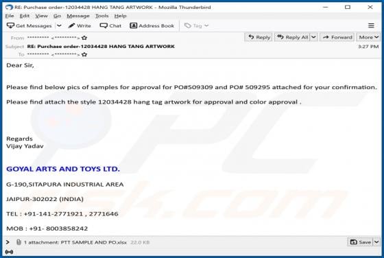 GOYAL ARTS AND TOYS Email Virus